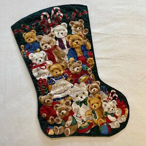 Jumbo Christmas Stocking with Cute Bears Xmas Holiday Decor Vintage 1990s